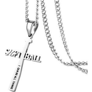 Silver Softball Bat Cross Pendant, Bible Verse Necklace